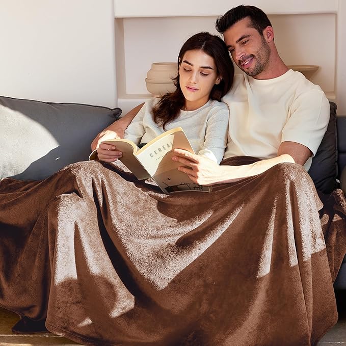 Exclusivo Mezcla Fleece Blanket Queen Size for Bed, Super Soft and Warm, All Season Use, Cozy, Plush, Lightweight, 90x90 Inches, Brown