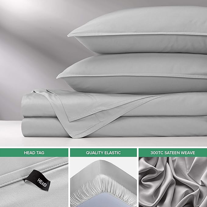 Queen Sheets by Pure Bamboo, Genuine 100% Organic Viscose Derived from Bamboo Bed Sheet Set, Luxuriously Soft & Cooling, Double Stitching, Lifetime Quality Promise (Queen, Silver Pearl)