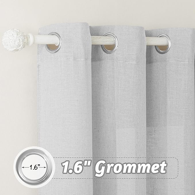 RYB HOME Linen Blended Curtains 100 inch Width, Privacy Drapes Boho Style Wrinkle Resistance Fabric for Nursery Kitchen Large Windows Country Rustic Decor, Dove Grey, W 100 x L 90, 1 Pc
