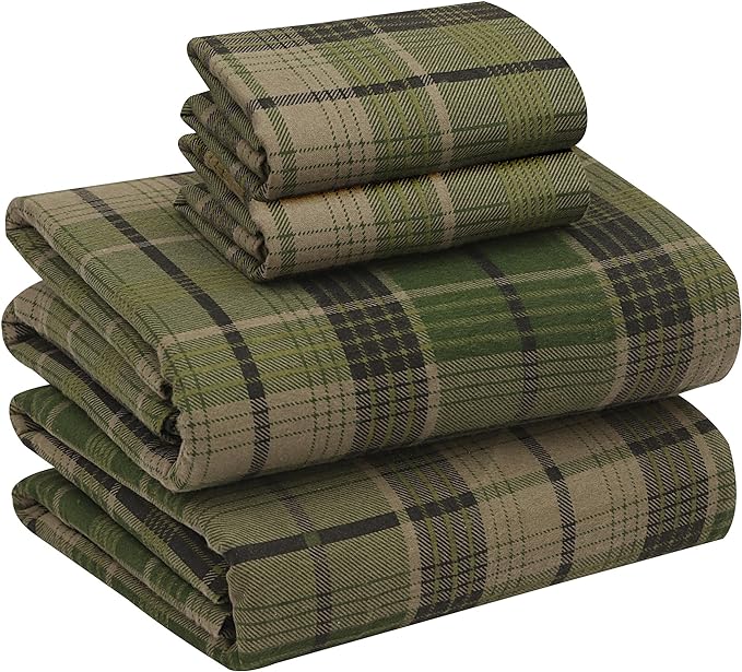 RUVANTI Flannel Sheets King Size - 100% Cotton Brushed King Size Sheets Set - Deep Pockets 16 Inches Bed Sheets - All Seasons Breathable & Extra Soft - Warm & Cozy, 4 Piece, DNA Plaid