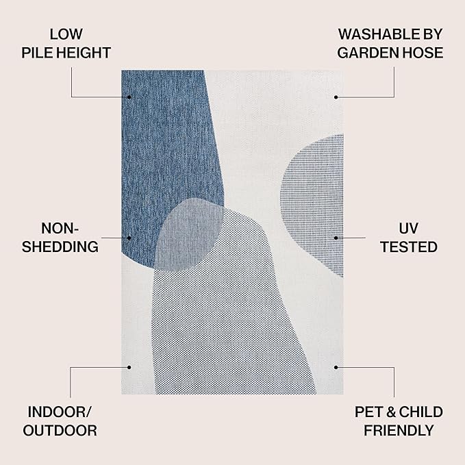 JONATHAN Y Geometric Organic Shapes Indoor Outdoor Area Rug 8X10 Cream/Navy, Zia Modern for Backyard, Patio, Porch, Easy-Cleaning, High Traffic, Pet-Friendly, Non-Shedding (TSN306B-8)