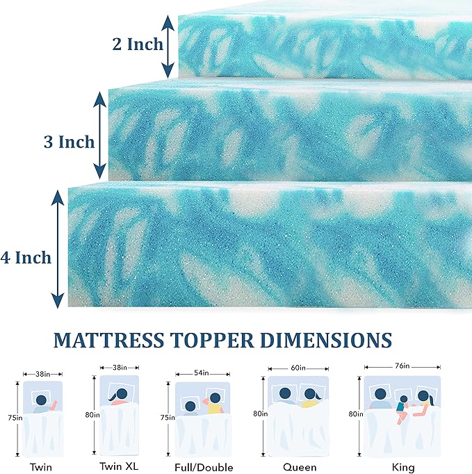 EGO Topper 3 Inch Queen Memory Foam Mattress Topper, Gel Foam Mattress Topper for Pressure Relief, Ventilated Design Bed Topper in a Box, CertiPUR-US Certified, 60"×80", Medium