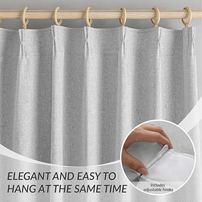 KangBang Light Grey Pinch Pleated Blackout Curtains 84 Inch Length 2 Panels Set, Faux Linen Thermal Insulated Pleated Drapes with Hooks for Bedroom Living Room, Elegant Modern Decor, 42" W x 84" L
