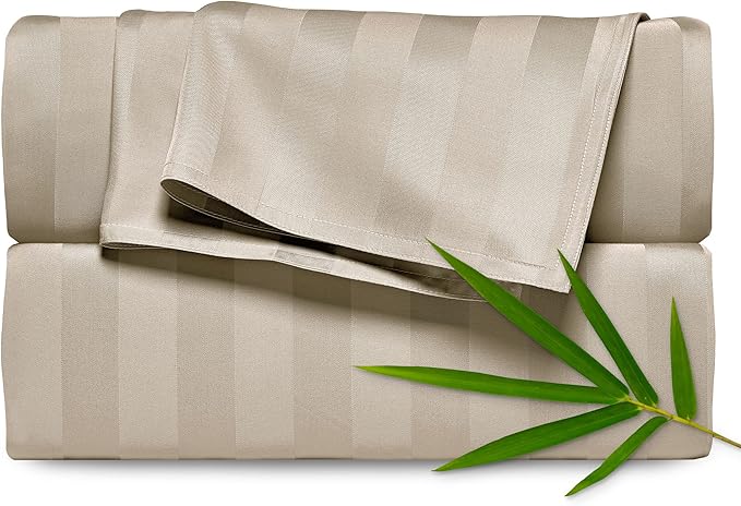 Queen Sheets by Pure Bamboo, Genuine 100% Organic Viscose Derived from Bamboo Bed Sheet Set, Luxuriously Soft & Cooling, Double Stitching, Lifetime Quality Promise (Queen, Jacquard Sand)