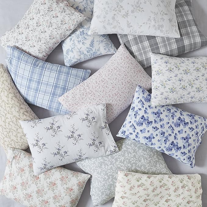 Laura Ashley - Flannel Sheets King Size, Anti-Pilling & Wrinkle Resistant Cotton, Touchably Soft for All-Season Comfort - Bed Sheets with Matching Pillowcases & Fitted Sheet (Vanessa Blue)