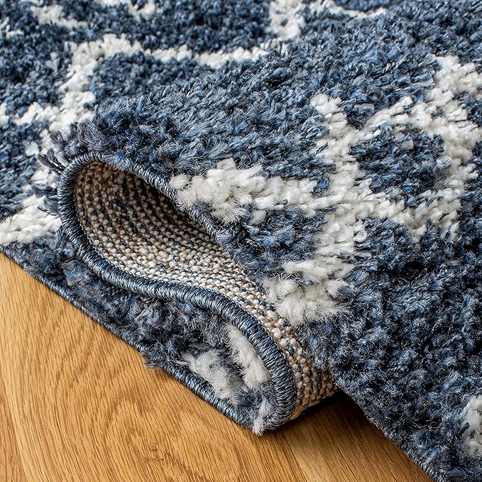 SAFAVIEH Arizona Shag Collection Area Rug - 6' x 8', Slate Blue & Ivory, Non-Shedding & Easy Cleaning, Plush Thick Pile, Ideal for Living Room, Bedroom, Dining Space (ASG741L)