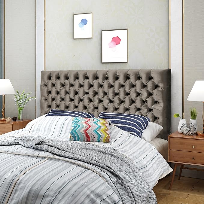 Christopher Knight Home Jezebel Velvet Headboard, Queen / Full, Grey / Black Steel