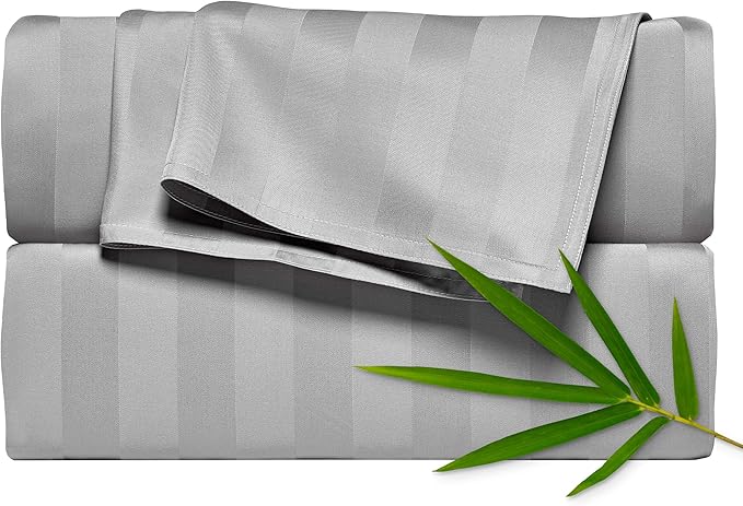 King Sheets by Pure Bamboo, Genuine 100% Organic Viscose Derived from Bamboo Bed Sheet Set, Luxuriously Soft & Cooling, Double Stitching, Lifetime Quality Promise (King, Jacquard Silver)