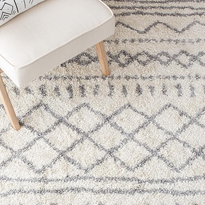 SAFAVIEH Arizona Shag Collection X-Large Area Rug - 11' x 15', Ivory & Grey, Moroccan Design, Non-Shedding & Easy Care, 1.6-inch Thick Ideal for High Traffic Areas in Living Room, Bedroom (ASG741F)