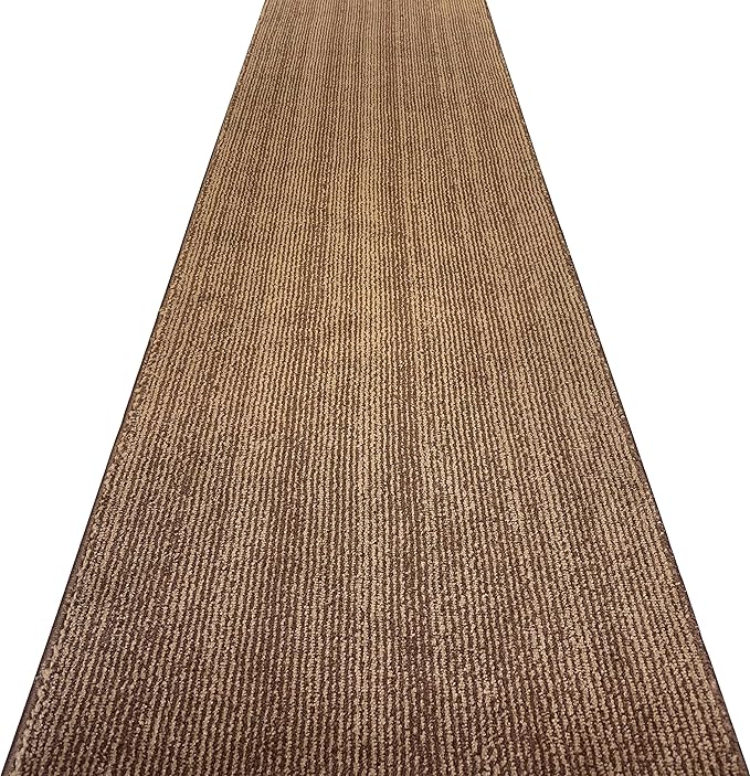 Custom Length Cut to Size Wide Width Carpet Runner Rug for Hallways, Slip Resistant Latex Rubber Backed, 31 inch Wide X Customized Length, Stripe Brown, 31 inch X 16 feet