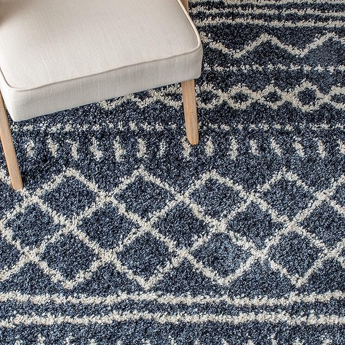 SAFAVIEH Arizona Shag Collection Area Rug - 3'2" Square, Slate Blue & Ivory, Moroccan Design, 1.6-inch Thick, Non-Shedding, Ideal for High Traffic Areas in Living Room, Bedroom, Dining (ASG741L-3SQ)