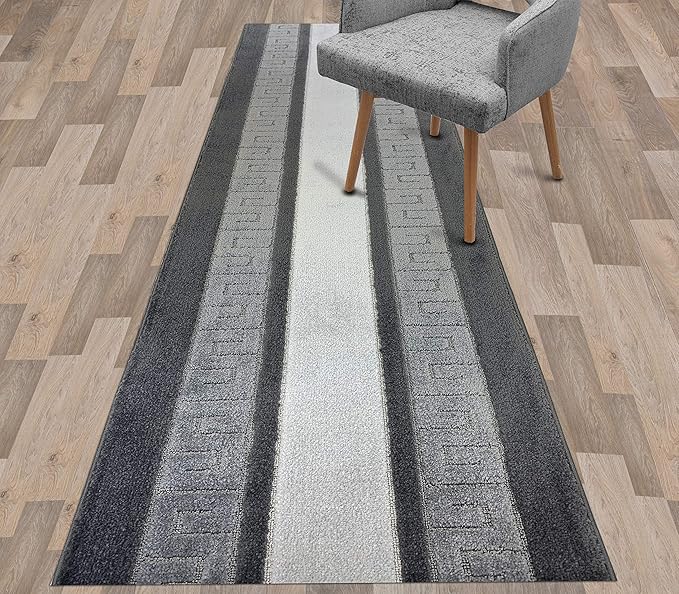 Custom Length Cut to Size Ancient Latin Hellenic Motif Carpet Runner Rug for Hallways, Non Slip Rubber Backed, 31 inch Wide X Customized Length, Greek Key Grey, 31 inch X 3 feet, Doormat Size