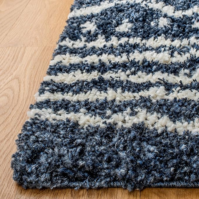 SAFAVIEH Arizona Shag Collection Area Rug - 9' x 12', Slate Blue & Ivory, Moroccan Design, Non-Shedding & Easy Care, 1.6-inch Thick Ideal for High Traffic Areas in Living Room, Bedroom (ASG741L)