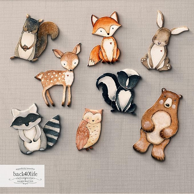 Back40Life Forest Critters Painted Wooden Animal Cutout Shapes (Small + Stands (Bundle of 8))
