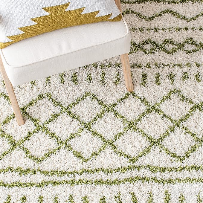 SAFAVIEH Arizona Shag Collection Area Rug - 2'3" x 12' Runner, Ivory & Green, Non-Shedding & Easy Cleaning, Plush Thick Pile, Ideal for Living Room, Bedroom, Dining Space (ASG741Y)